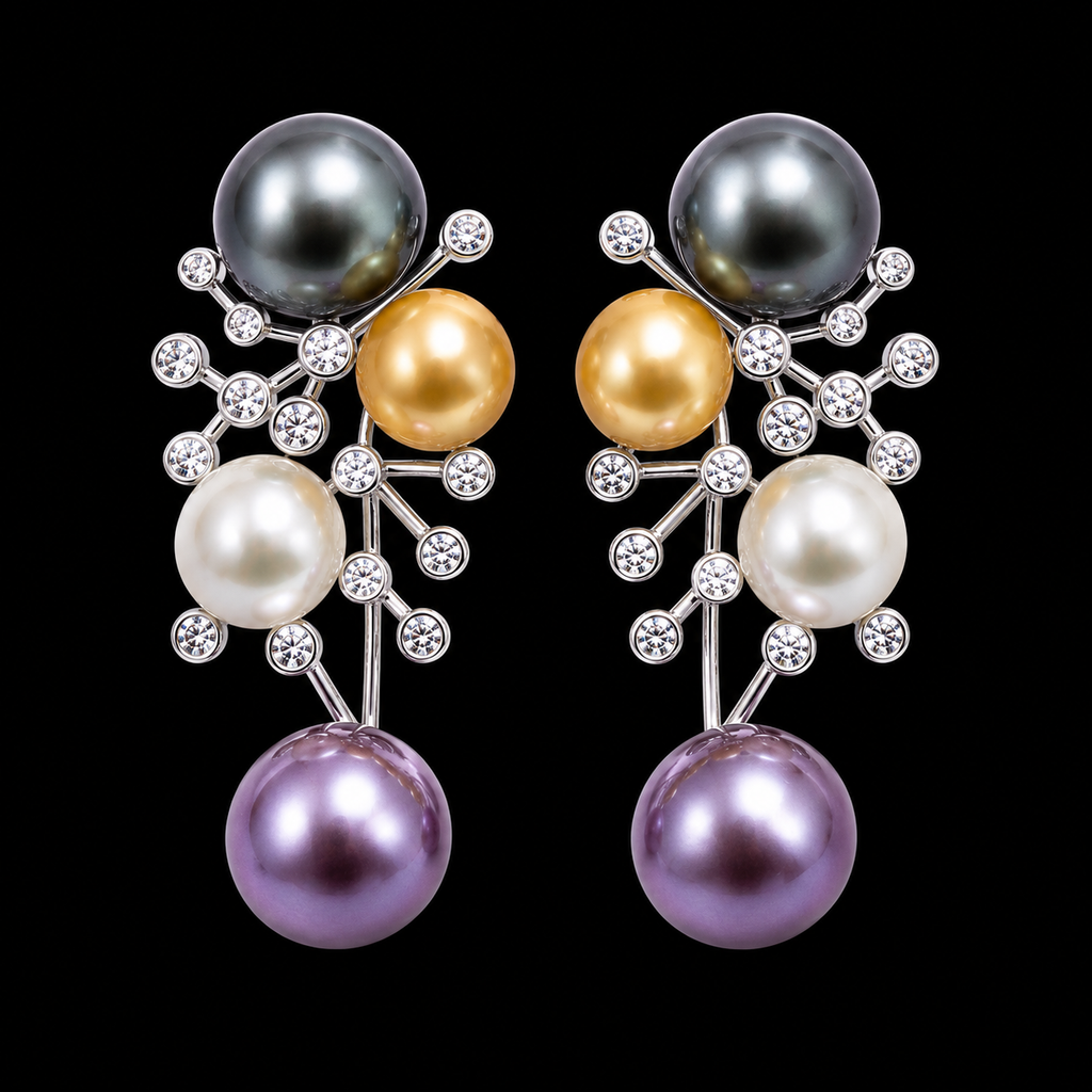 Multicolor Pearl & Crystal Cluster Drop Earrings