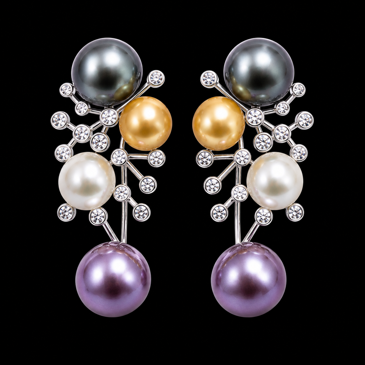 Multicolor Pearl & Crystal Cluster Drop Earrings