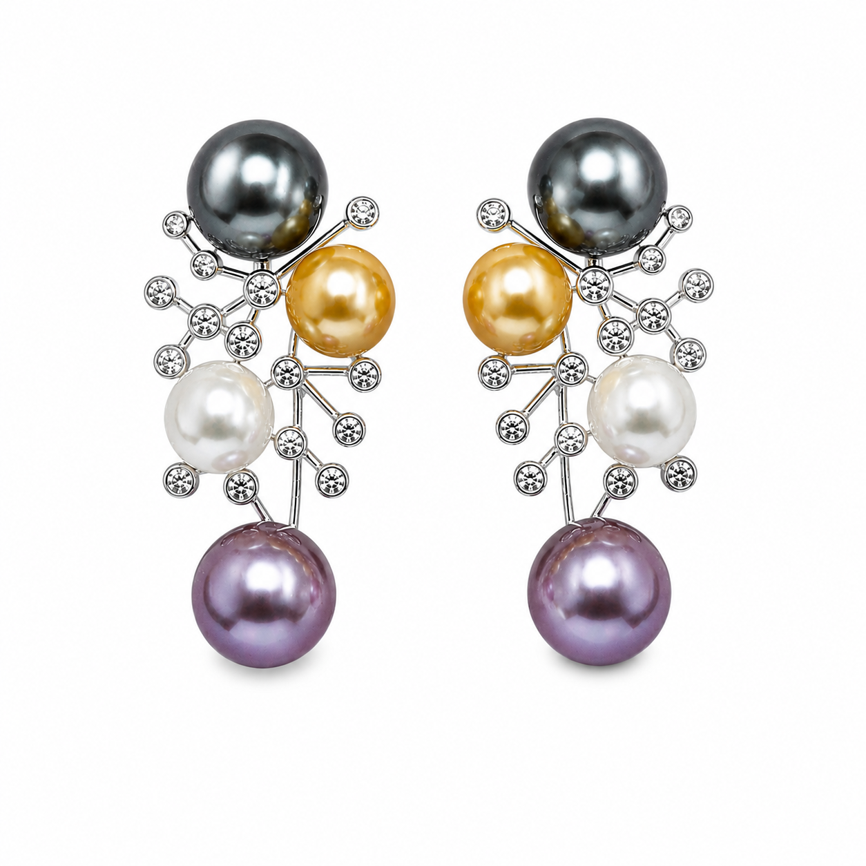 Multicolor Pearl & Crystal Cluster Drop Earrings