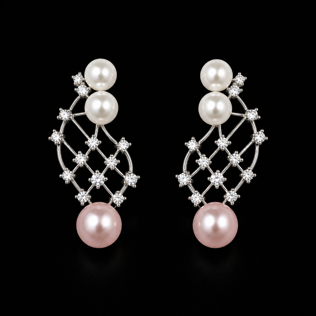 Alloy Zircon Pearl Drop Earrings
