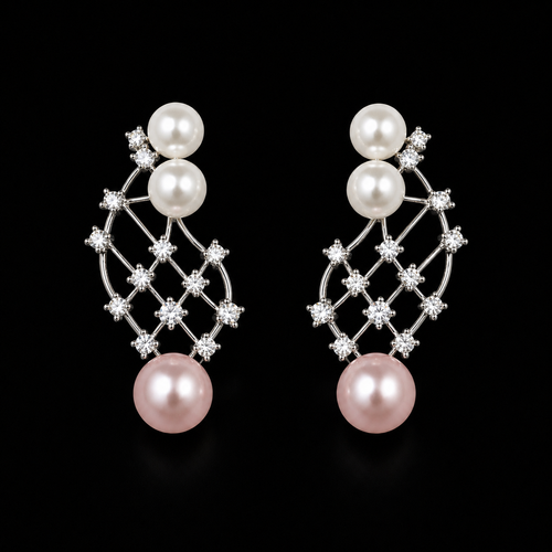 Alloy Zircon Pearl Drop Earrings