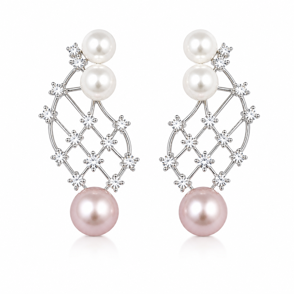 Alloy Zircon Pearl Drop Earrings