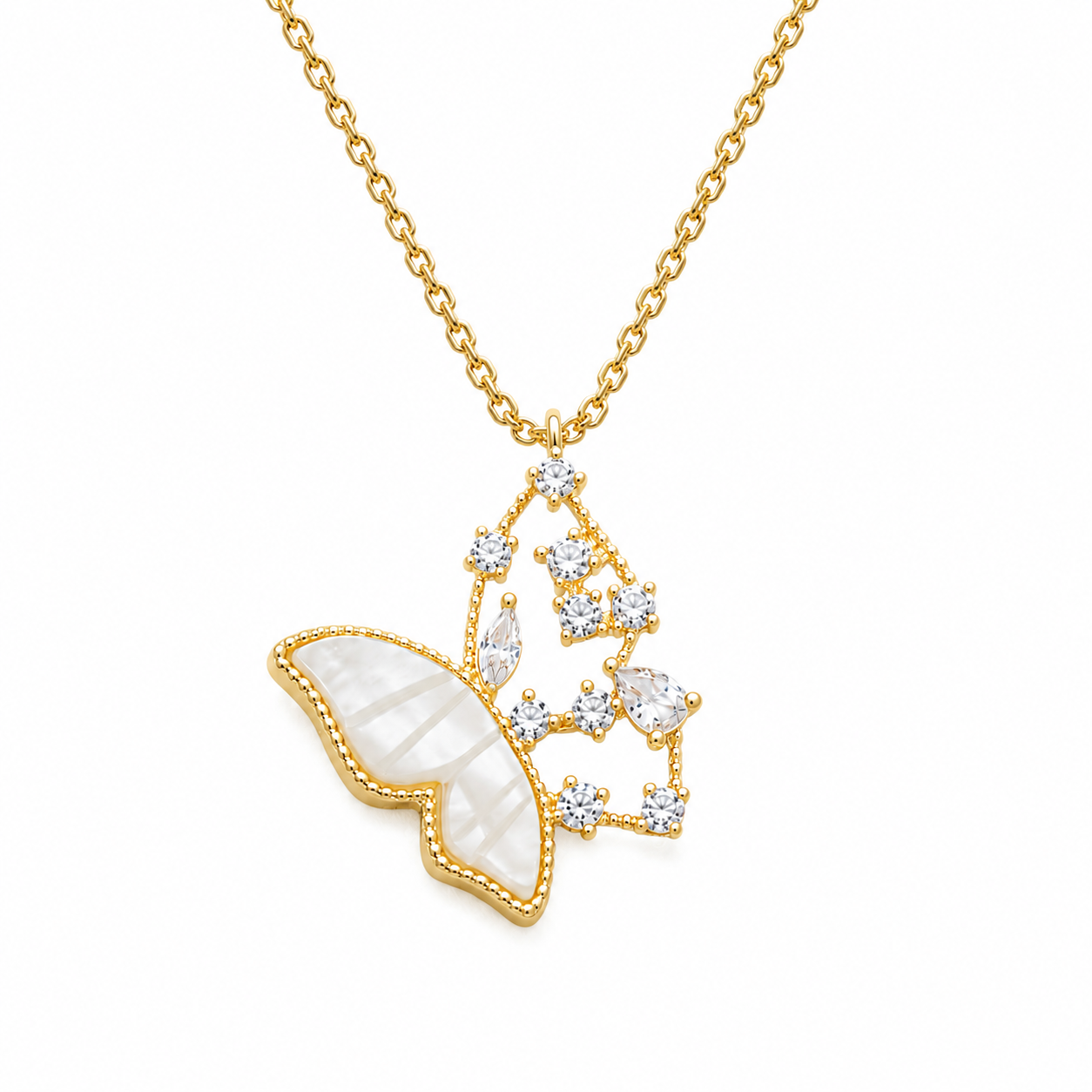 Golden Butterfly Zircon Pendant Necklace