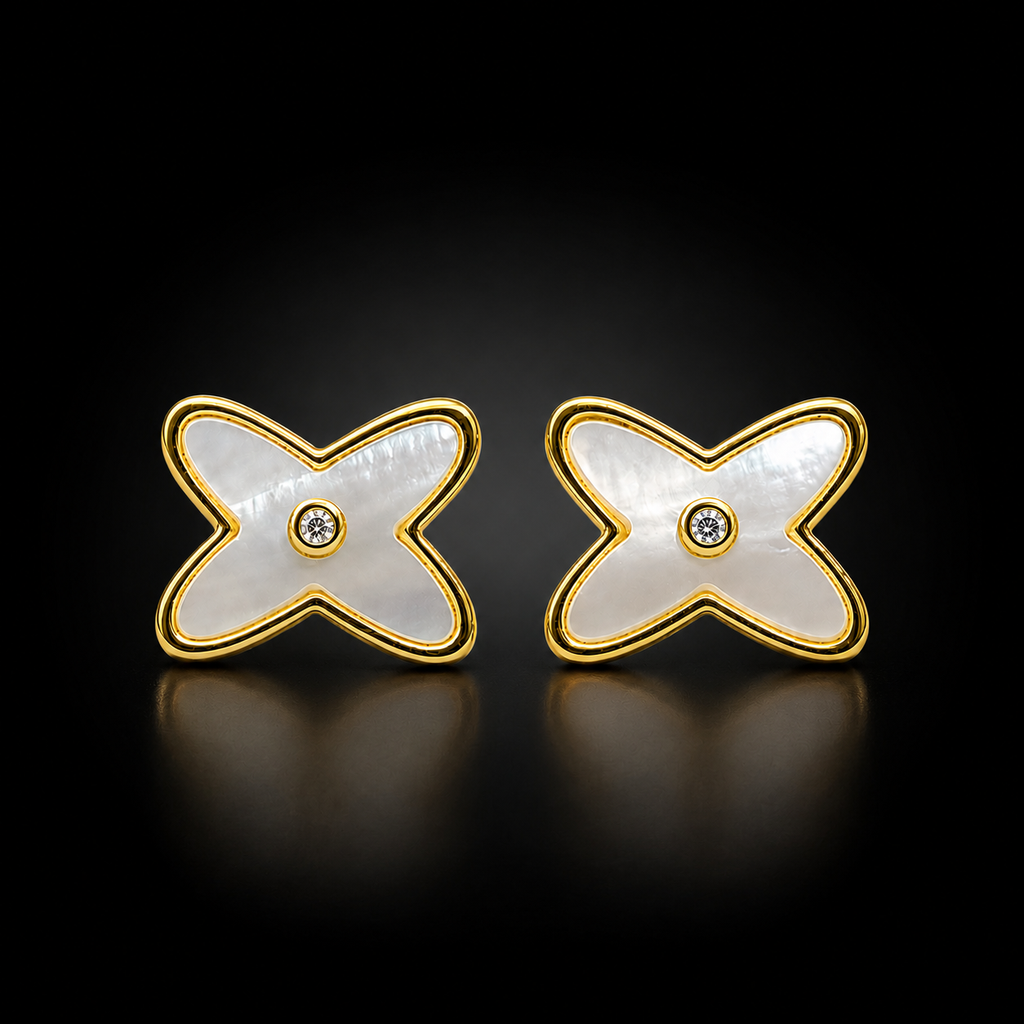 Elegant Shell Inlay Gold Studs