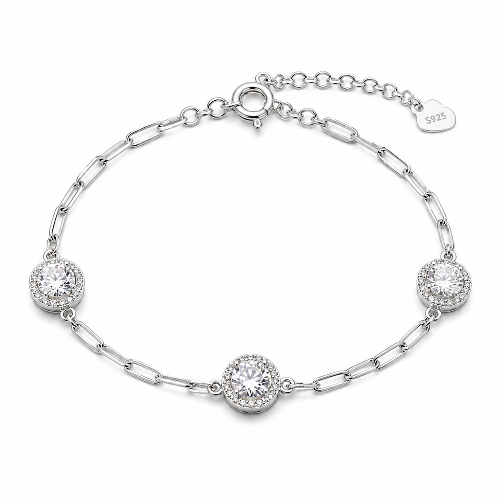 Sterling Silver Triple Halo Bracelet