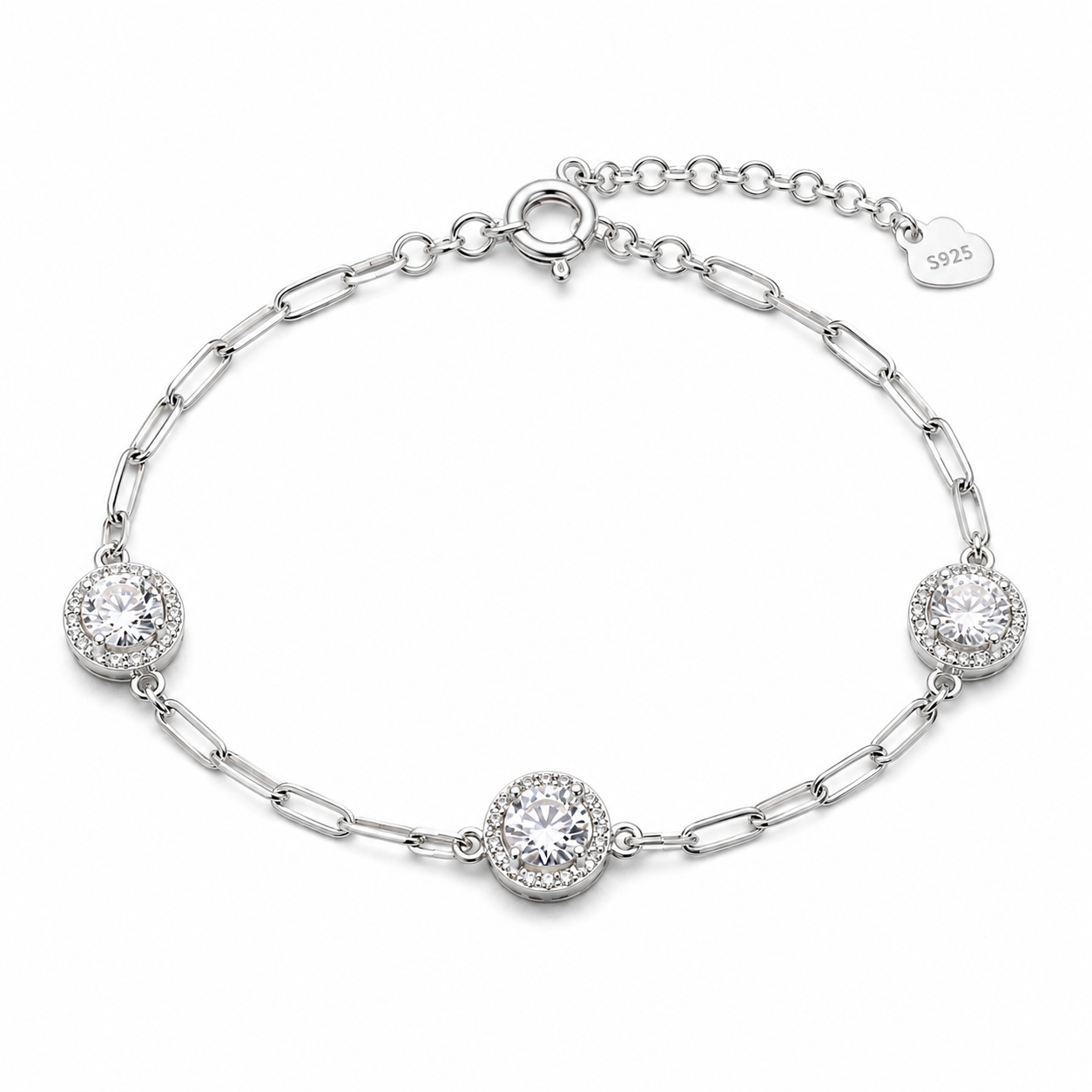 Sterling Silver Triple Halo Bracelet