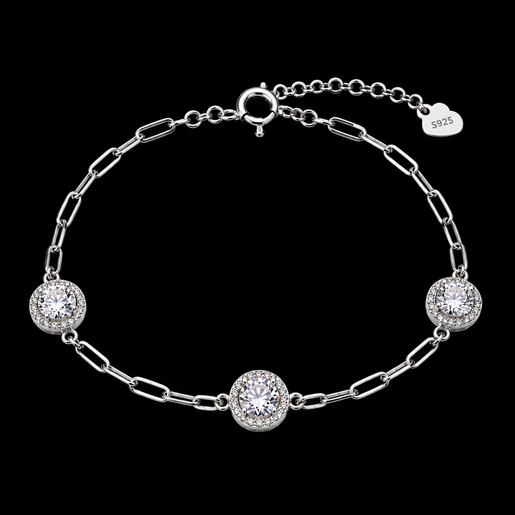 Sterling Silver Triple Halo Bracelet