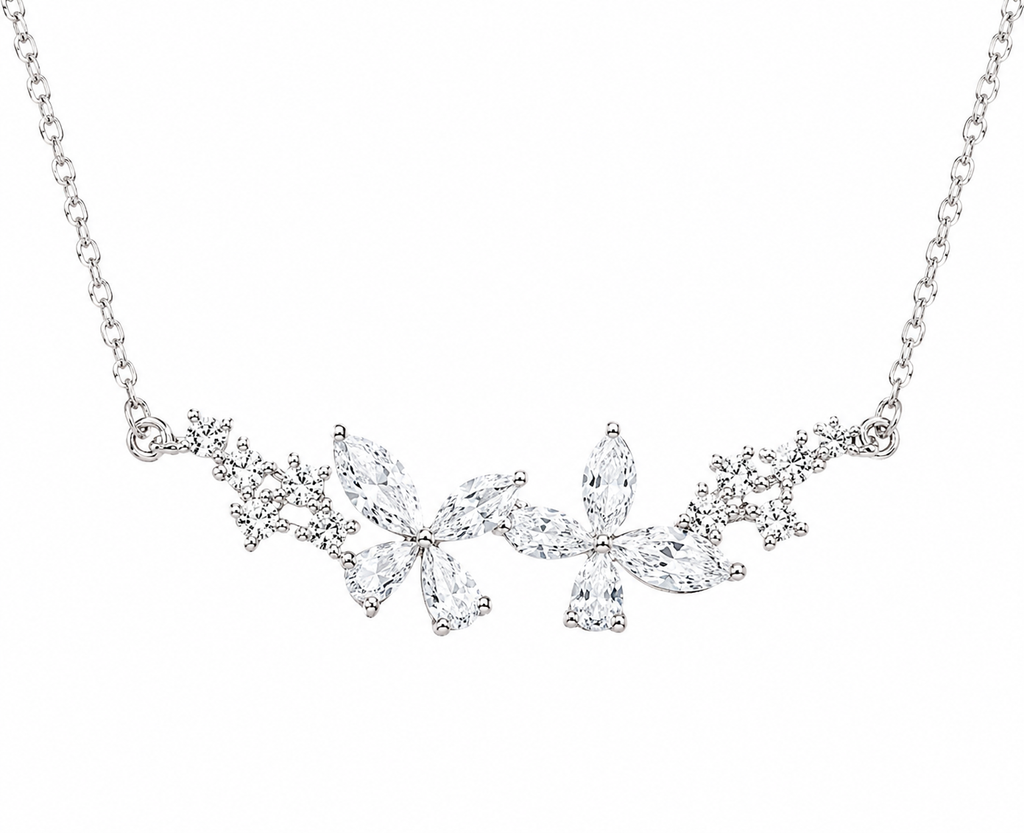 Sparkling Floral Silver Pendant Necklace
