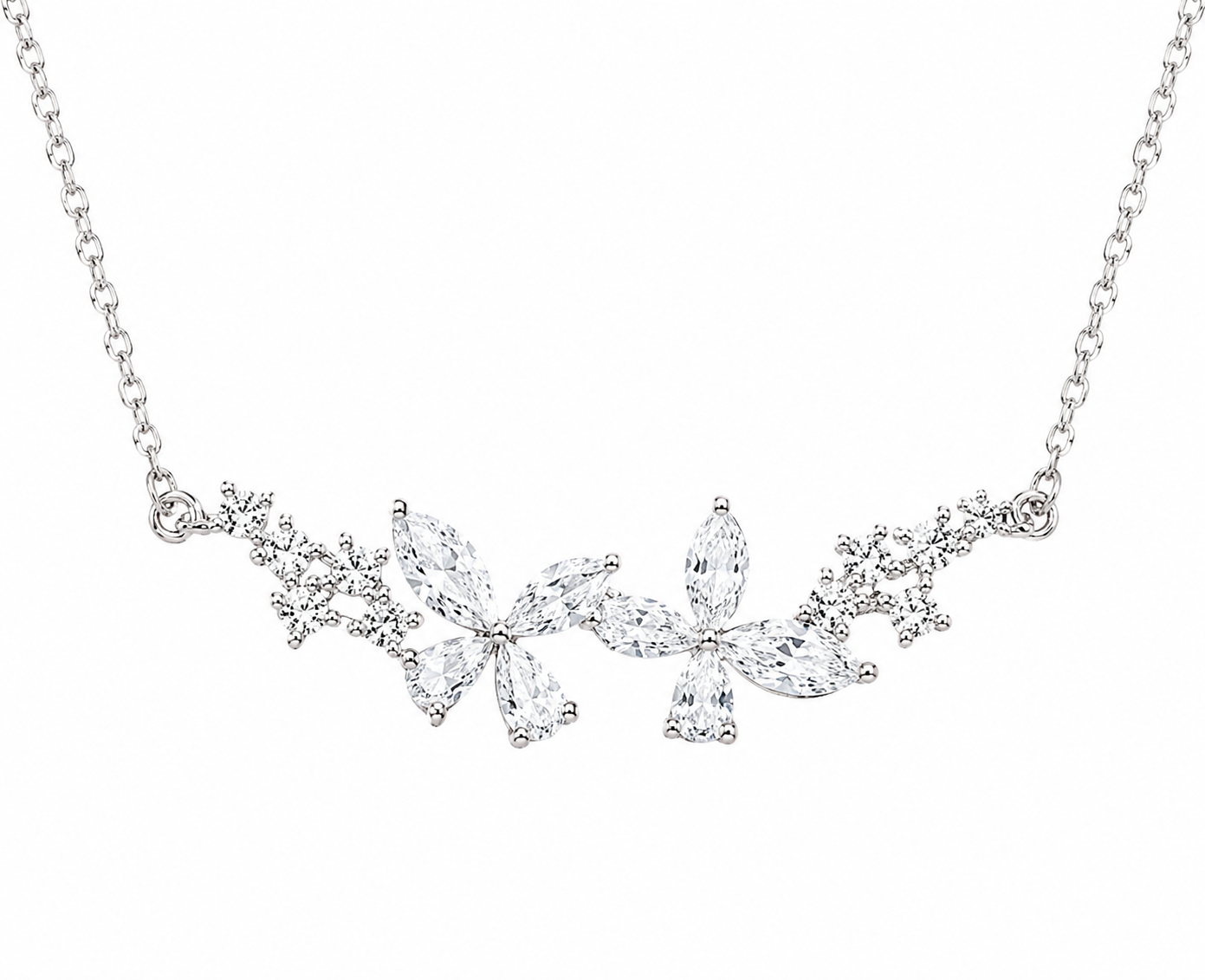 Sparkling Floral Silver Pendant Necklace