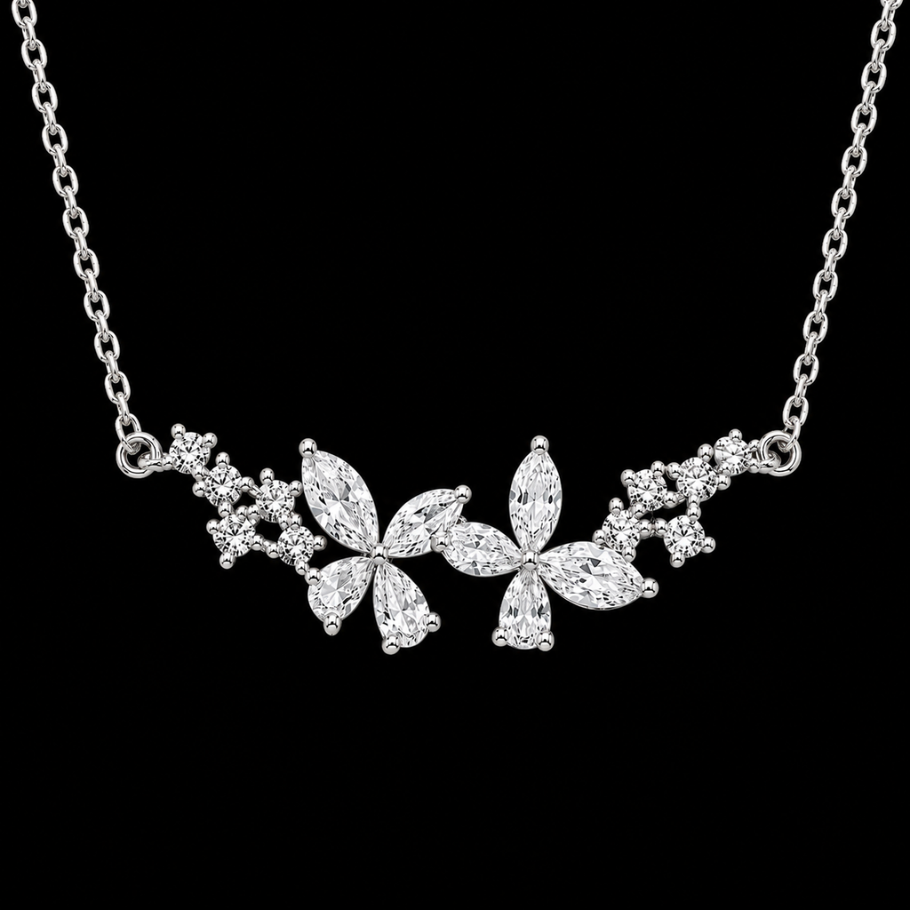 Sparkling Floral Silver Pendant Necklace