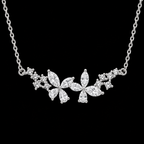 Sparkling Floral Silver Pendant Necklace