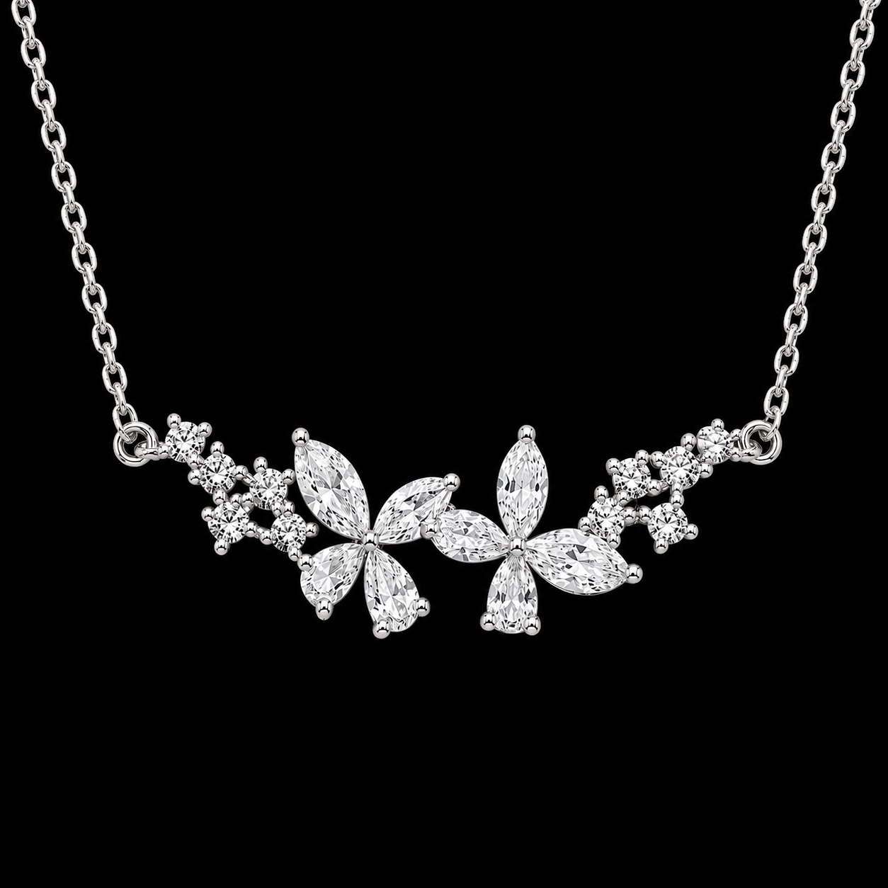 Sparkling Floral Silver Pendant Necklace