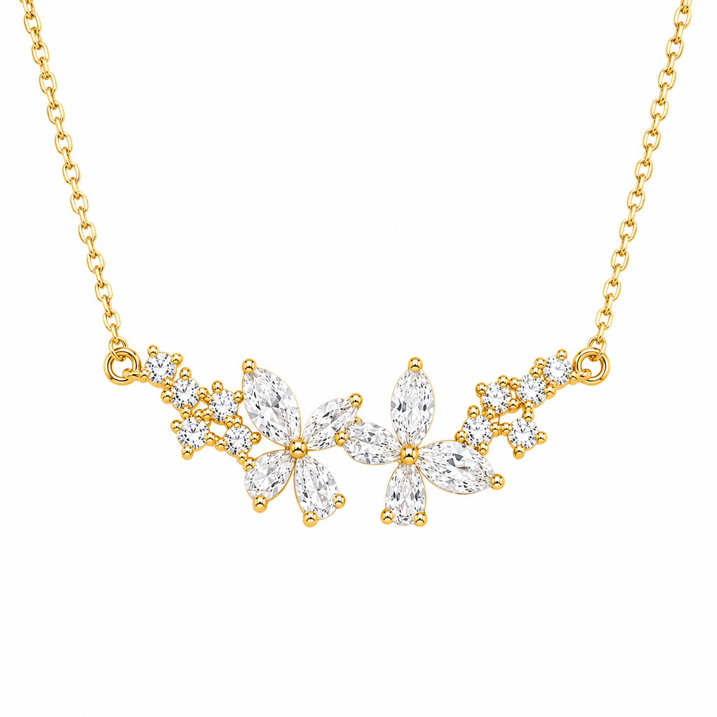 Sparkling Floral Silver Pendant Necklace - GOLD