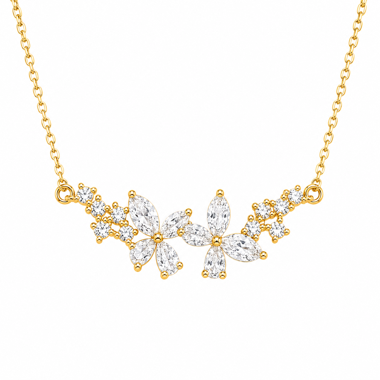 Sparkling Floral Silver Pendant Necklace - GOLD