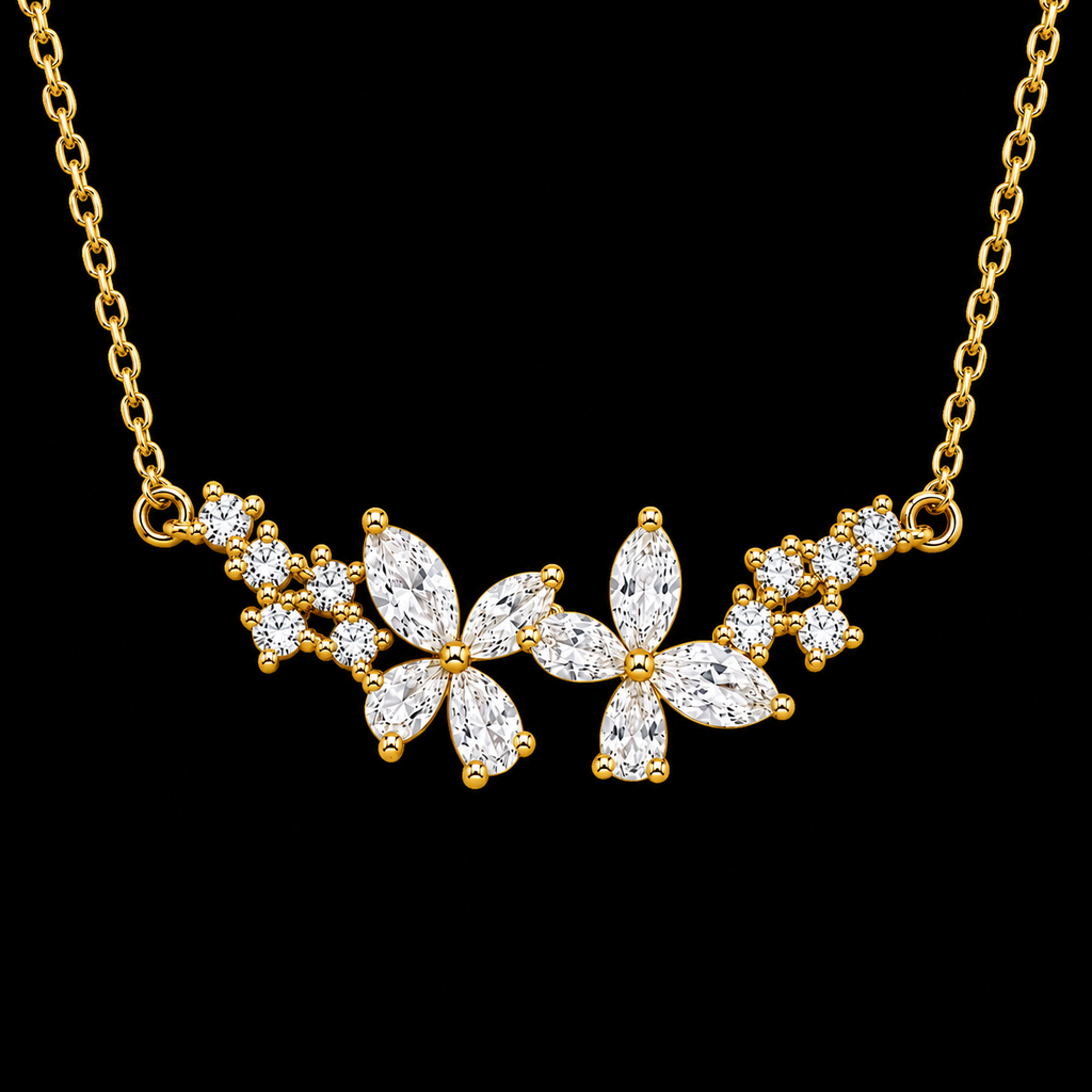 Sparkling Floral Silver Pendant Necklace - GOLD
