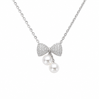 Ethereal Pavé Bow & Twin Pearl Pendant
