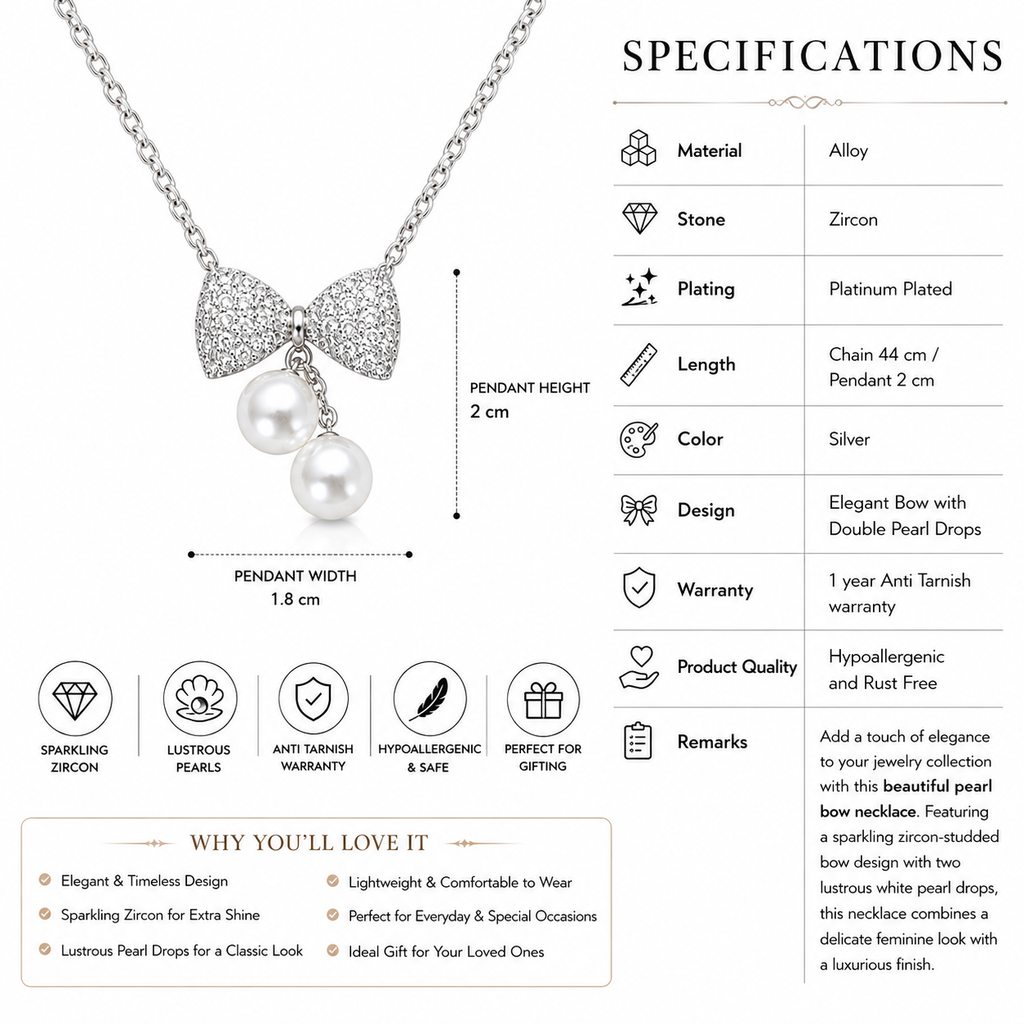 Ethereal Pavé Bow & Twin Pearl Pendant