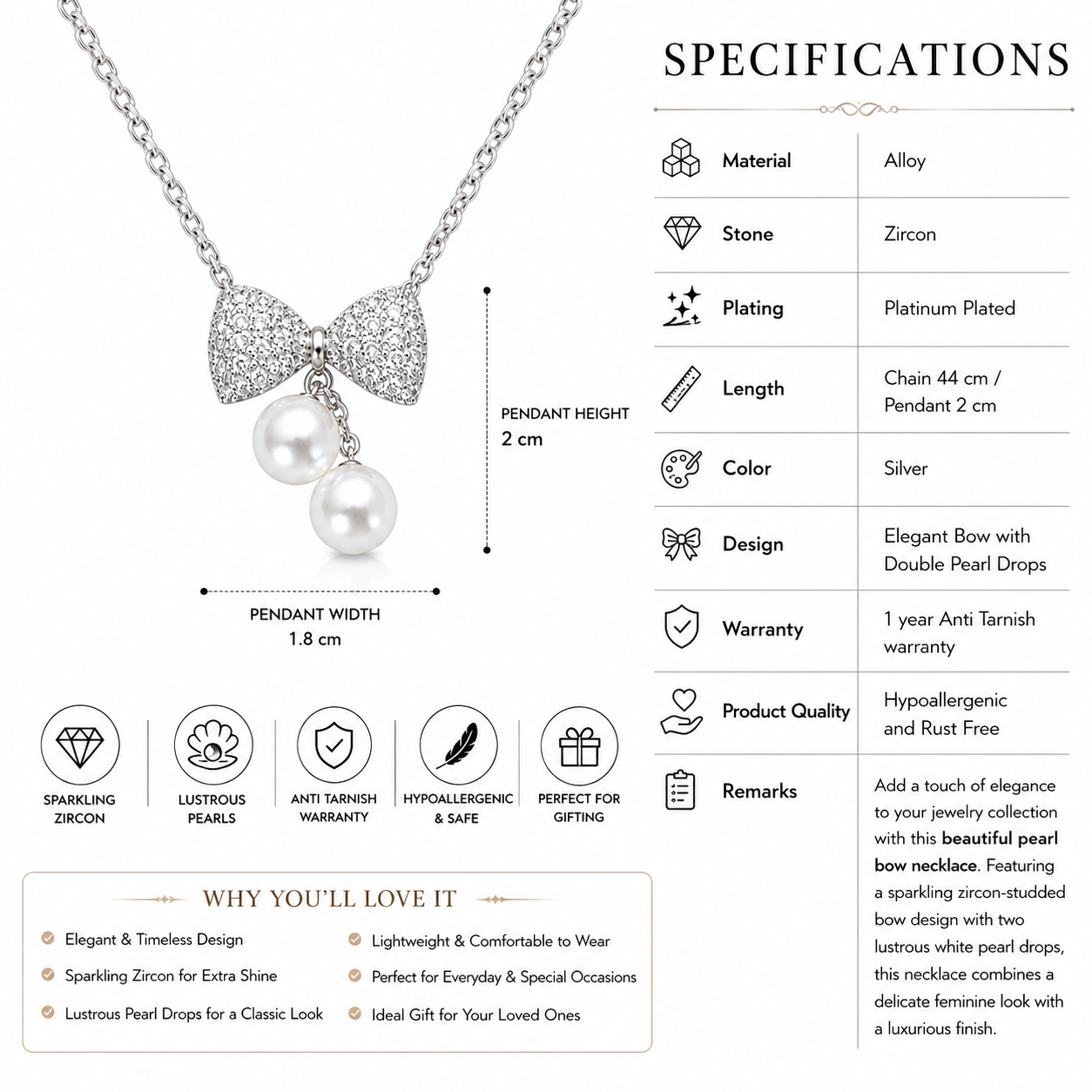 Ethereal Pavé Bow & Twin Pearl Pendant