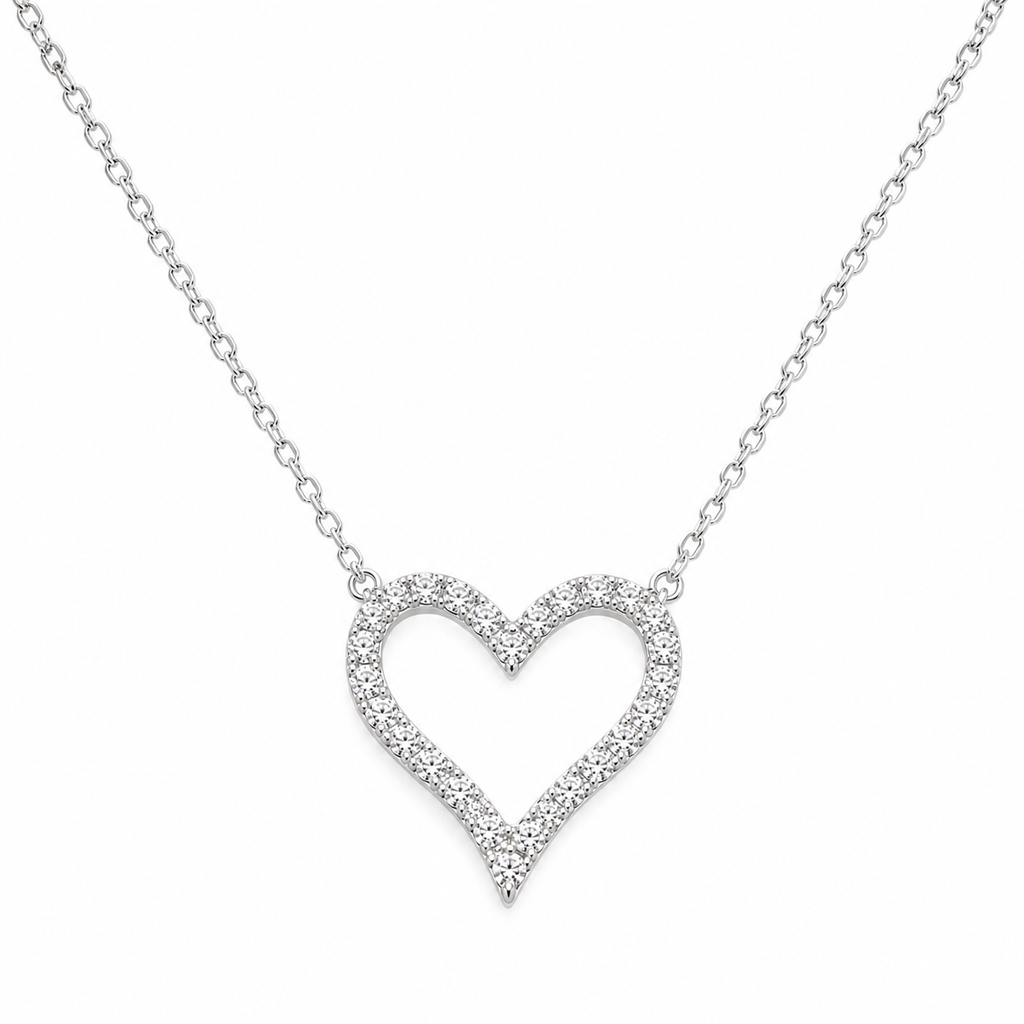 Sterling Silver Open Heart Necklace