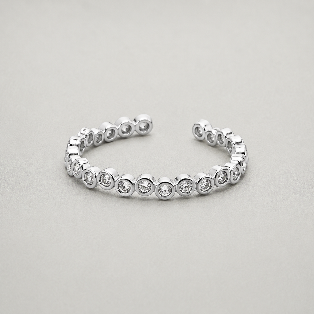 Minimalist Adjustable Alloy CZ Ring - Silver