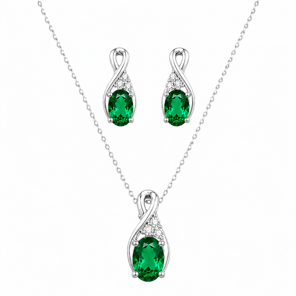 Oval Blue Green Zircon Jewelry Set