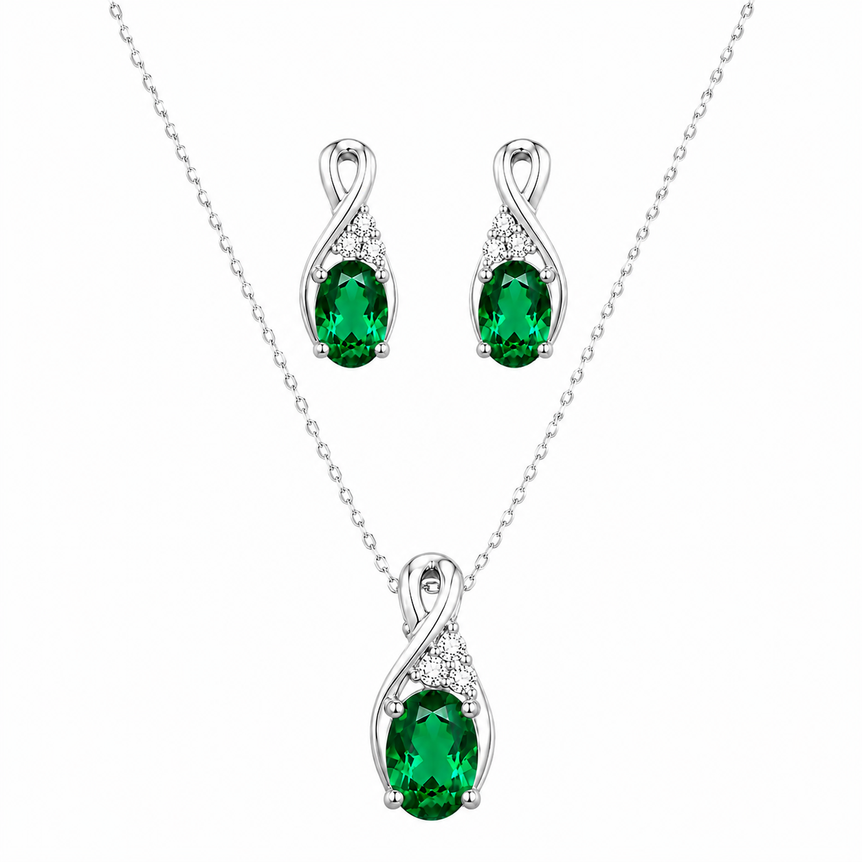 Oval Blue Green Zircon Jewelry Set