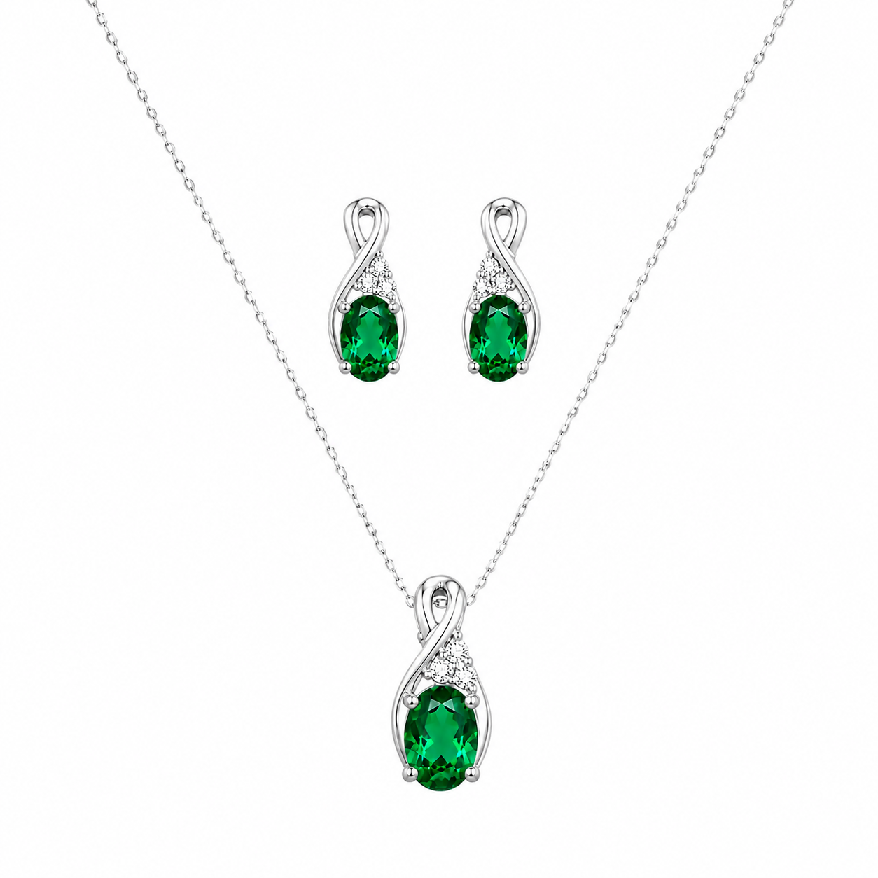 Oval Blue Green Zircon Jewelry Set