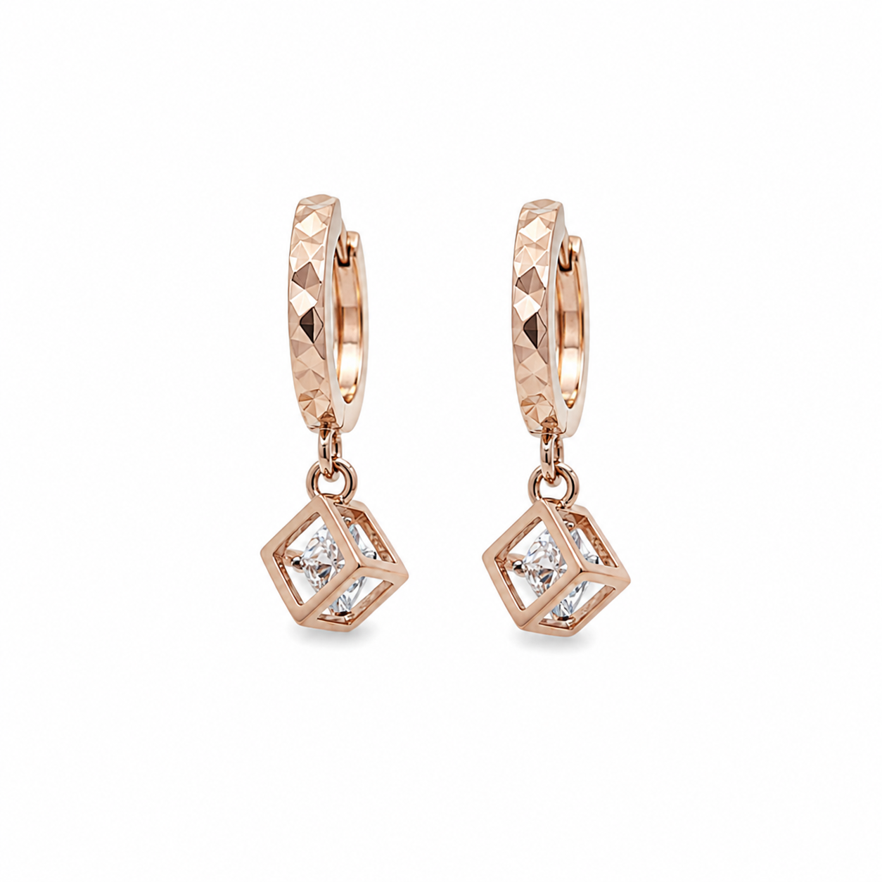 Geometric Cube Huggie Drop Earrings