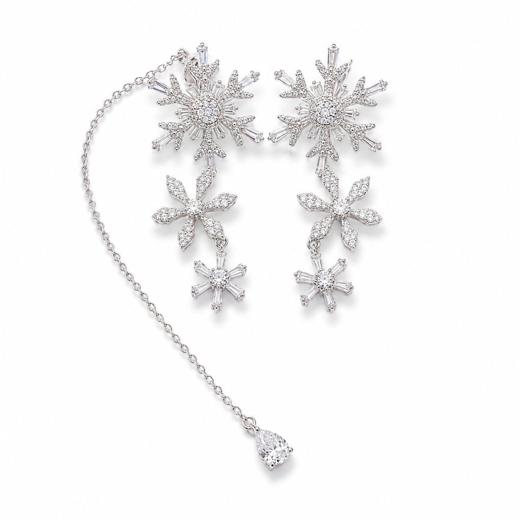 Asymmetric Snowflake Dangle Earrings