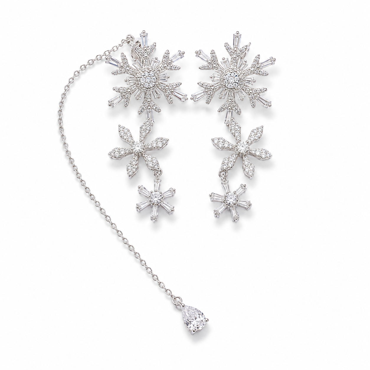 Asymmetric Snowflake Dangle Earrings