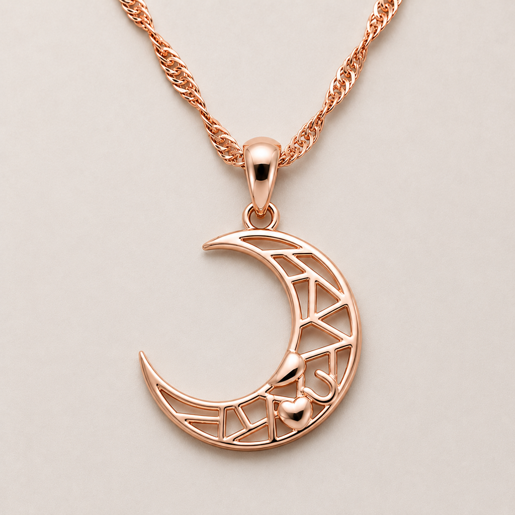Rose Gold Lattice Crescent Necklace