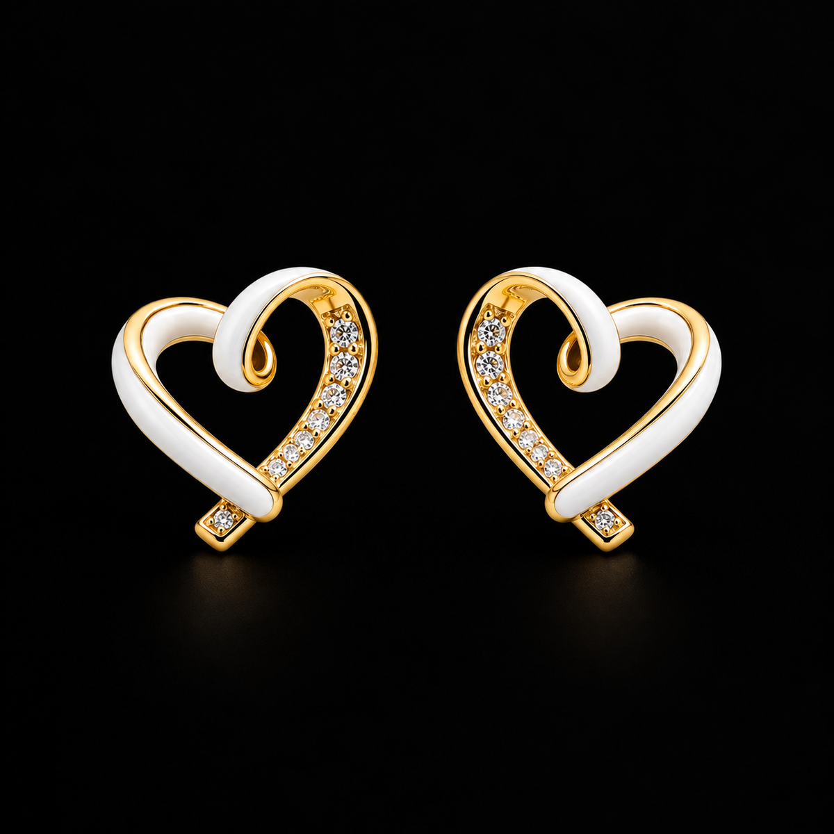 Timeless Crystal Heart Stud Earrings - White