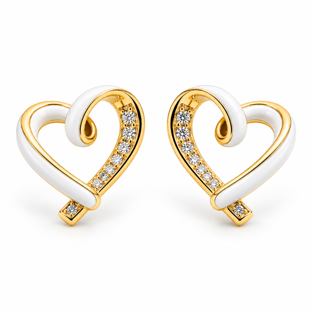 Timeless Crystal Heart Stud Earrings - White
