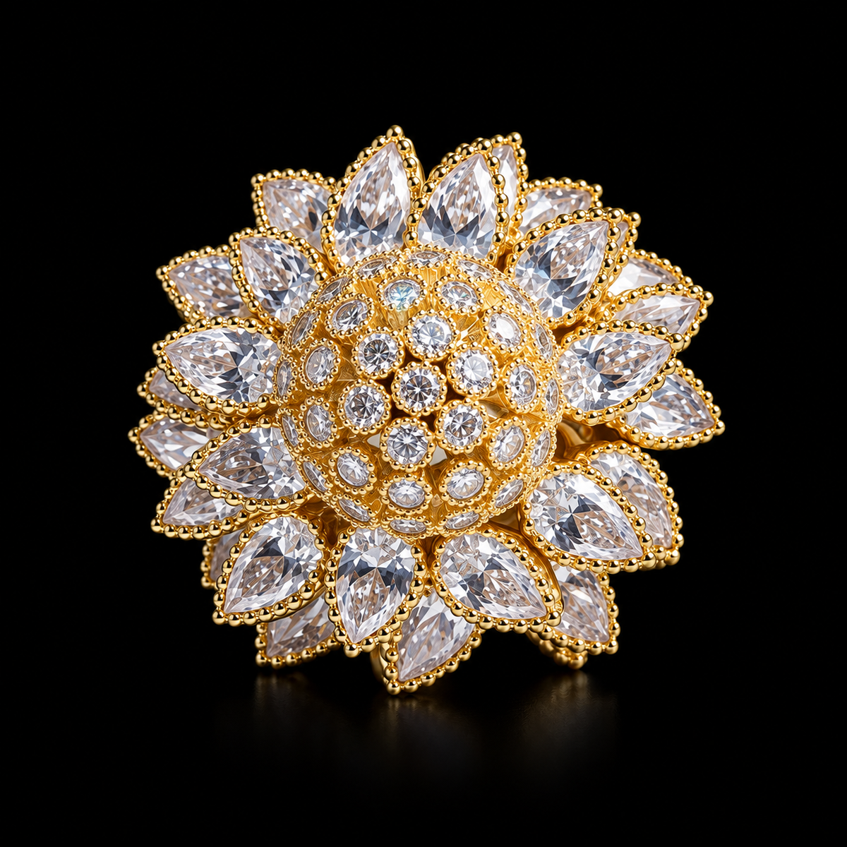 Shimmering Pear-Cut Sunflower Ring - Gold