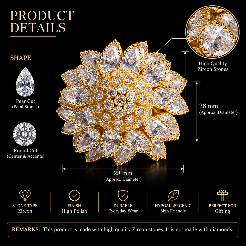 Shimmering Pear-Cut Sunflower Ring - Gold