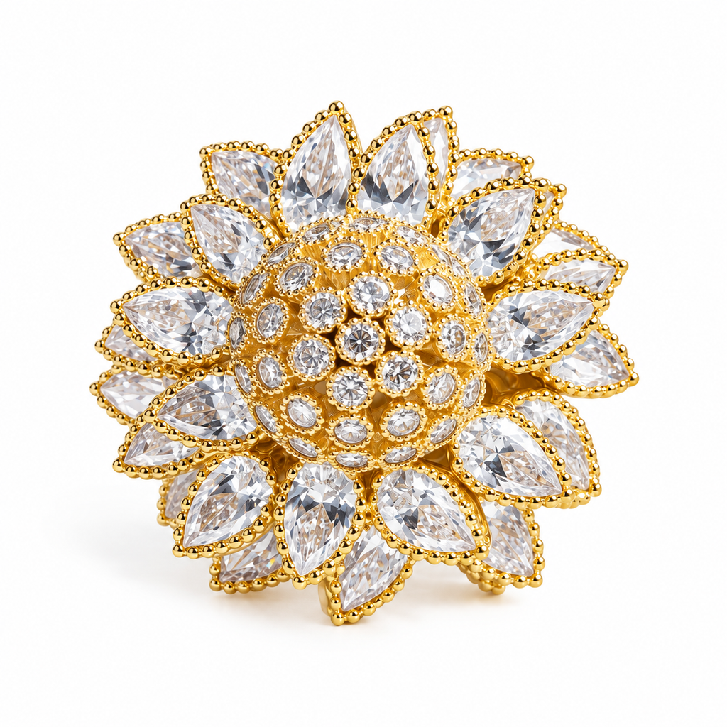 Shimmering Pear-Cut Sunflower Ring - Gold