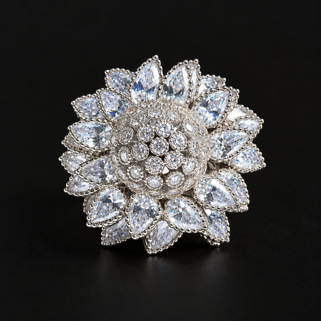 Shimmering Pear-Cut Sunflower Ring - Silver