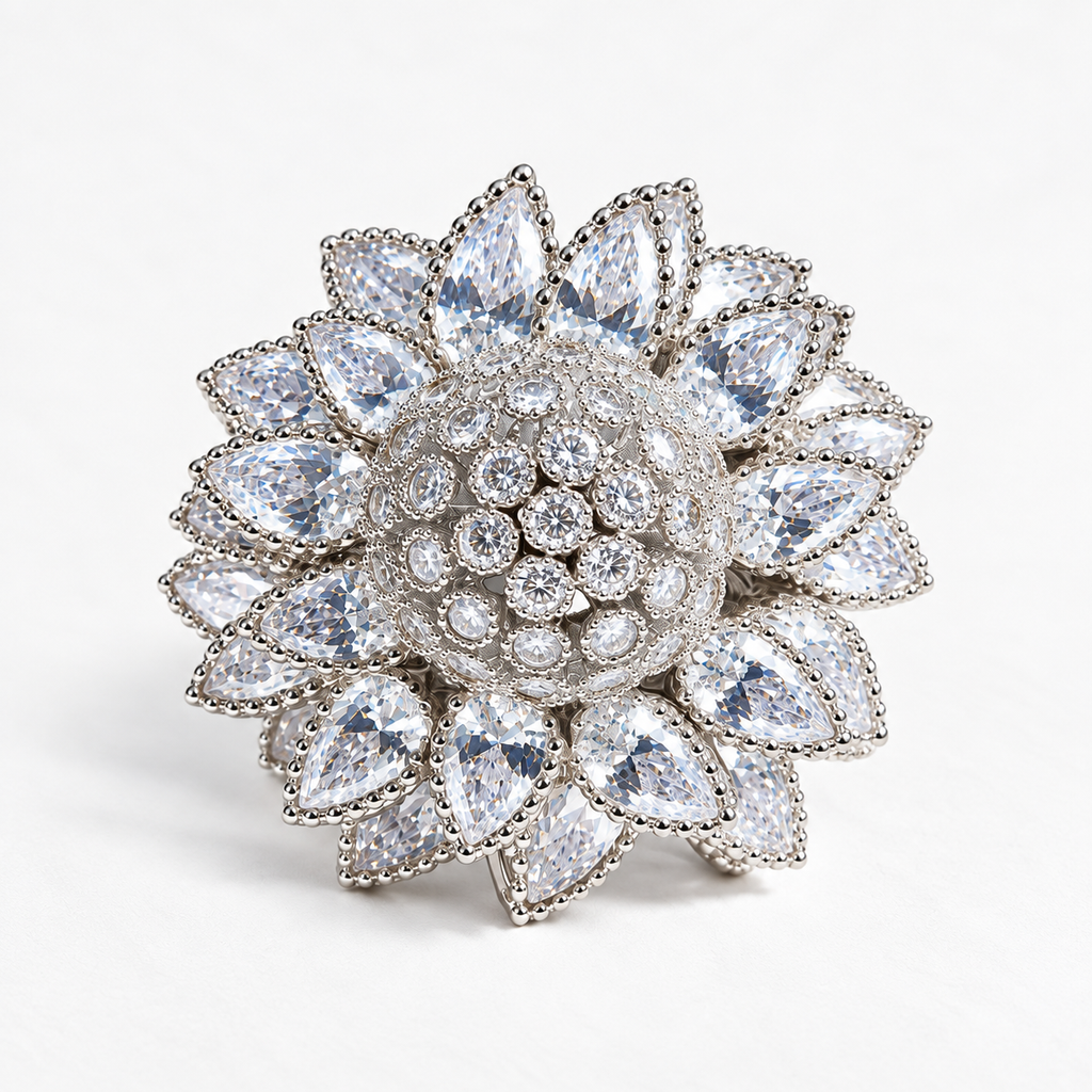 Shimmering Pear-Cut Sunflower Ring - Silver