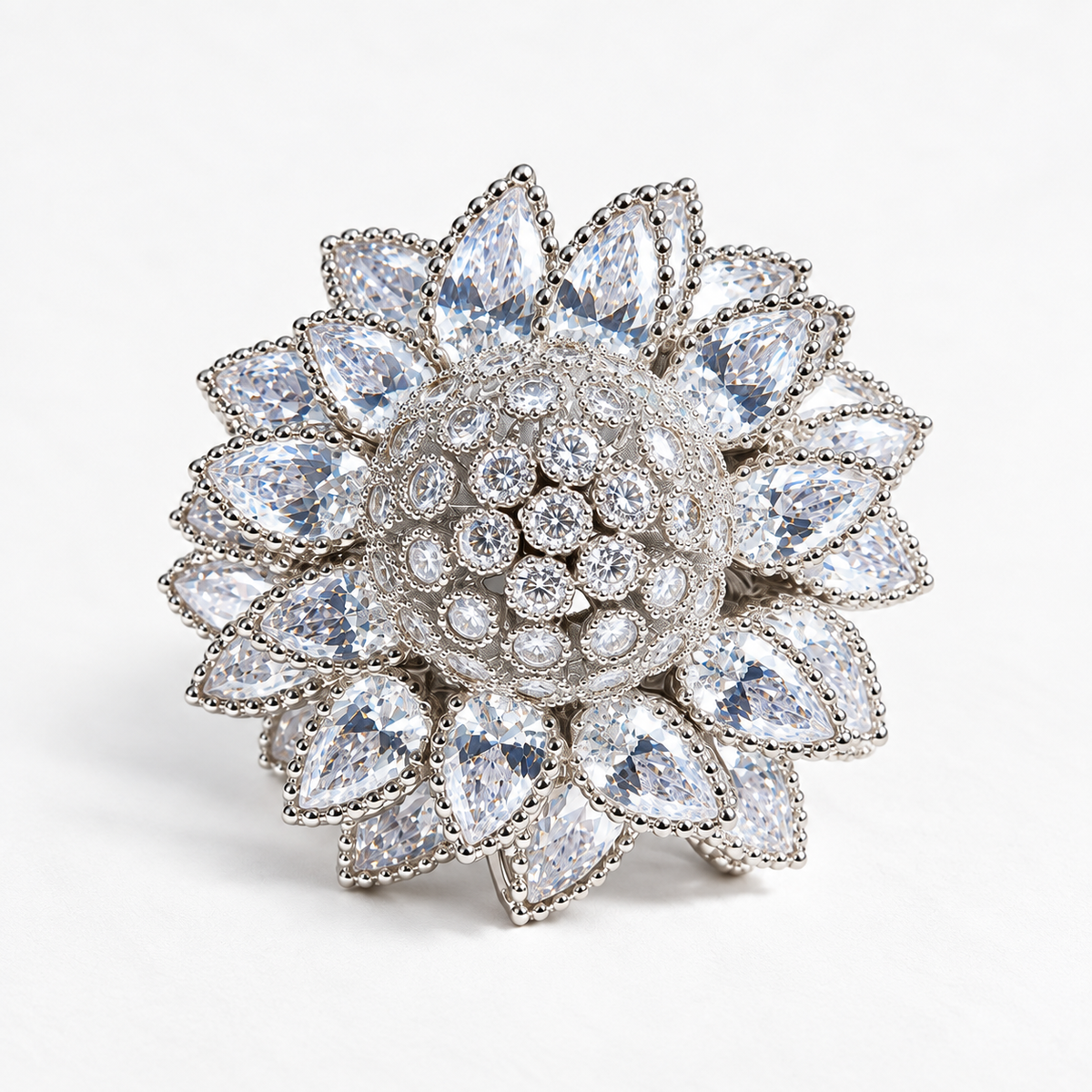 Shimmering Pear-Cut Sunflower Ring - Silver