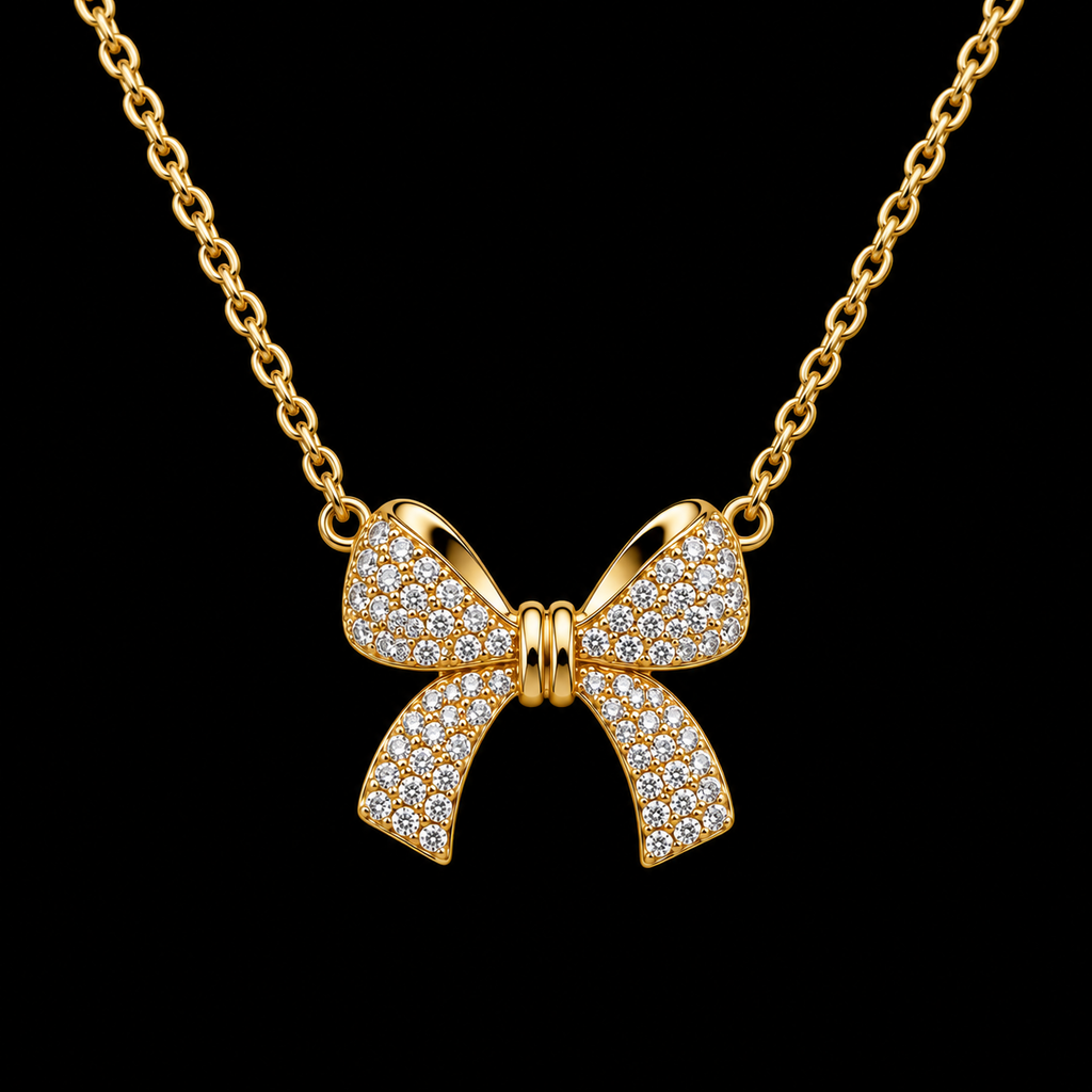 Sophisticated Pavé Ribbon Pendant - Gold