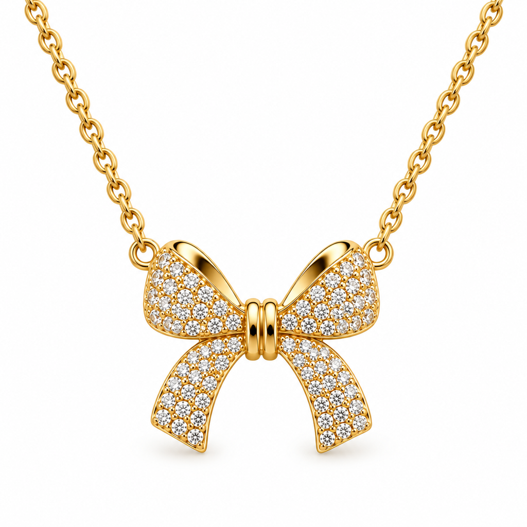 Sophisticated Pavé Ribbon Pendant - Gold