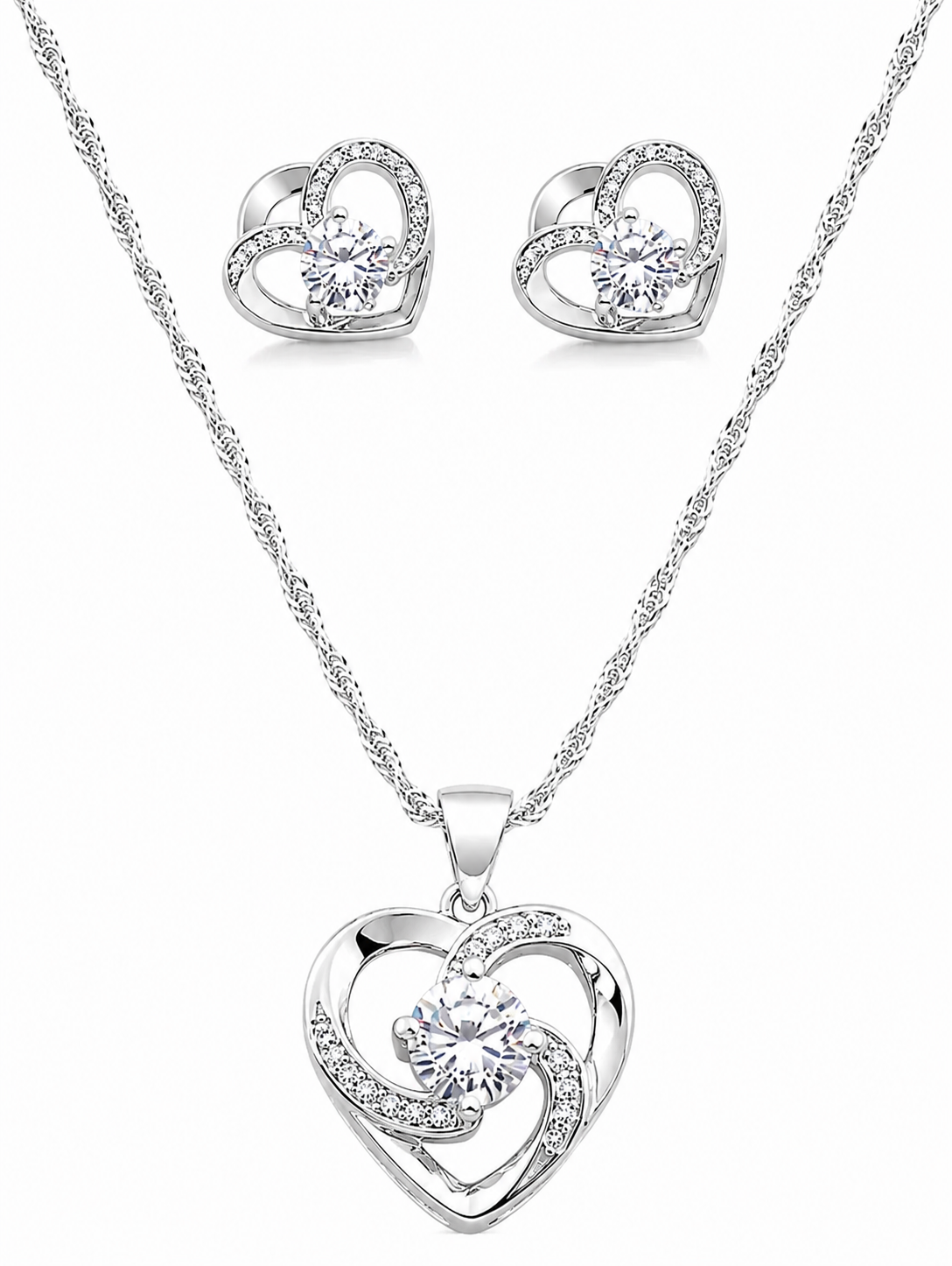 Shimmering Heart Necklace & Earring Set