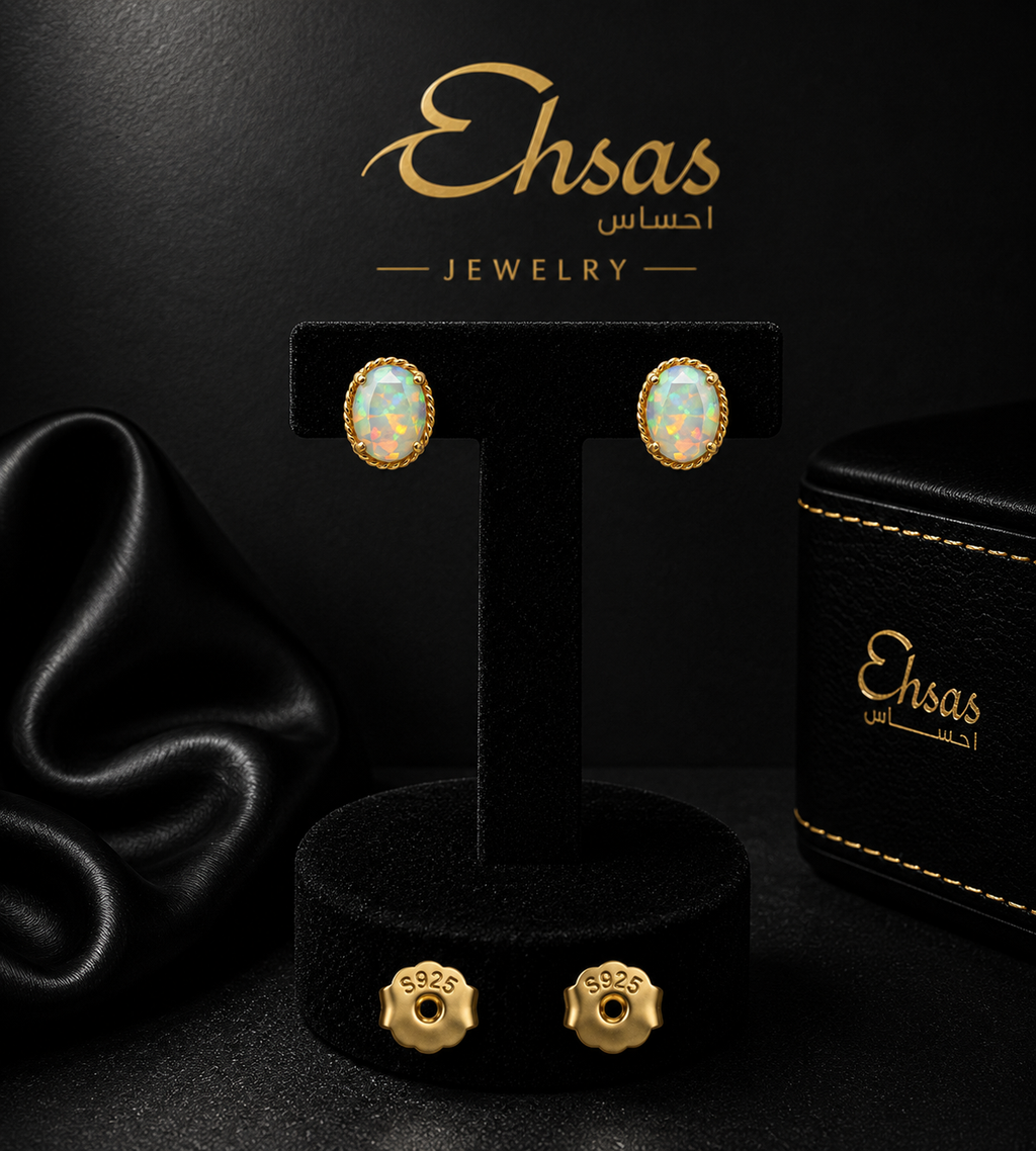Oval Iridescent Opal Stud