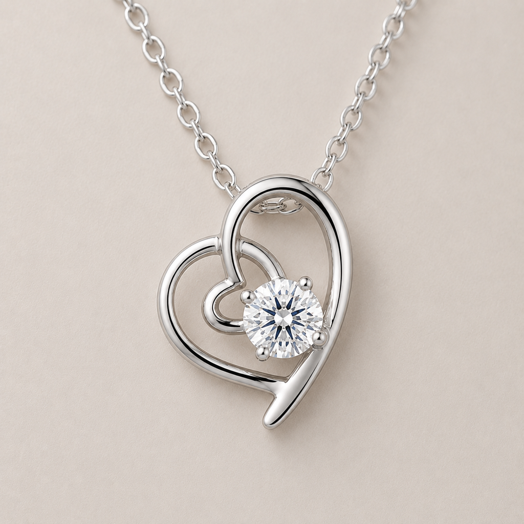 Double Heart Solitaire Necklace