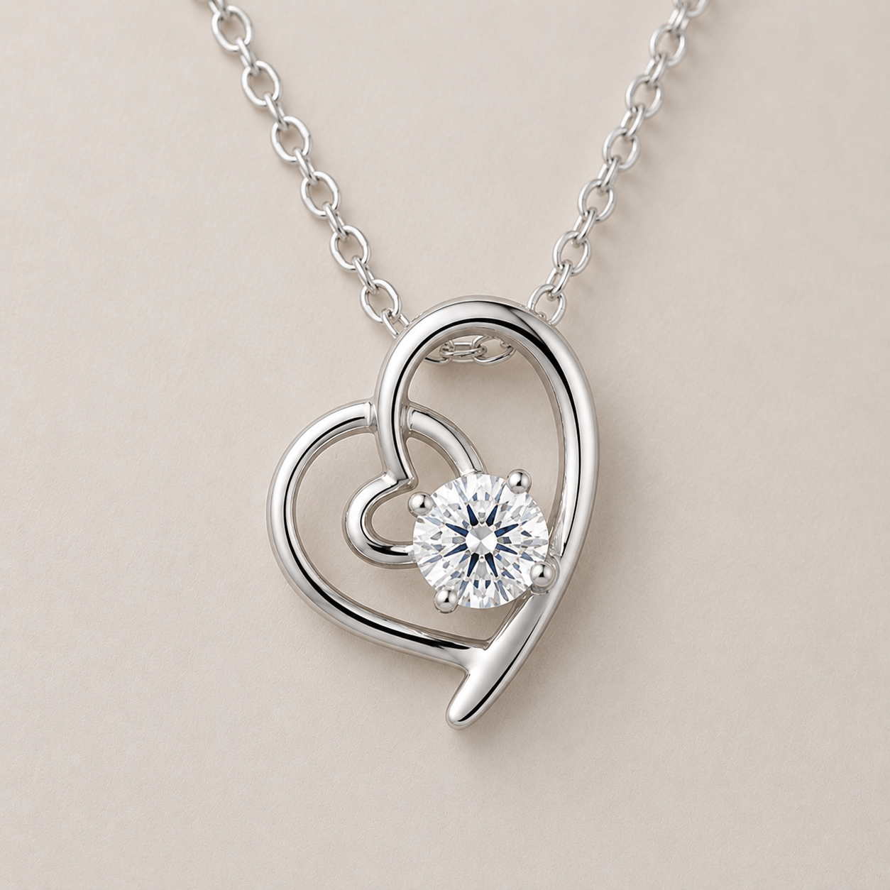 Double Heart Solitaire Necklace