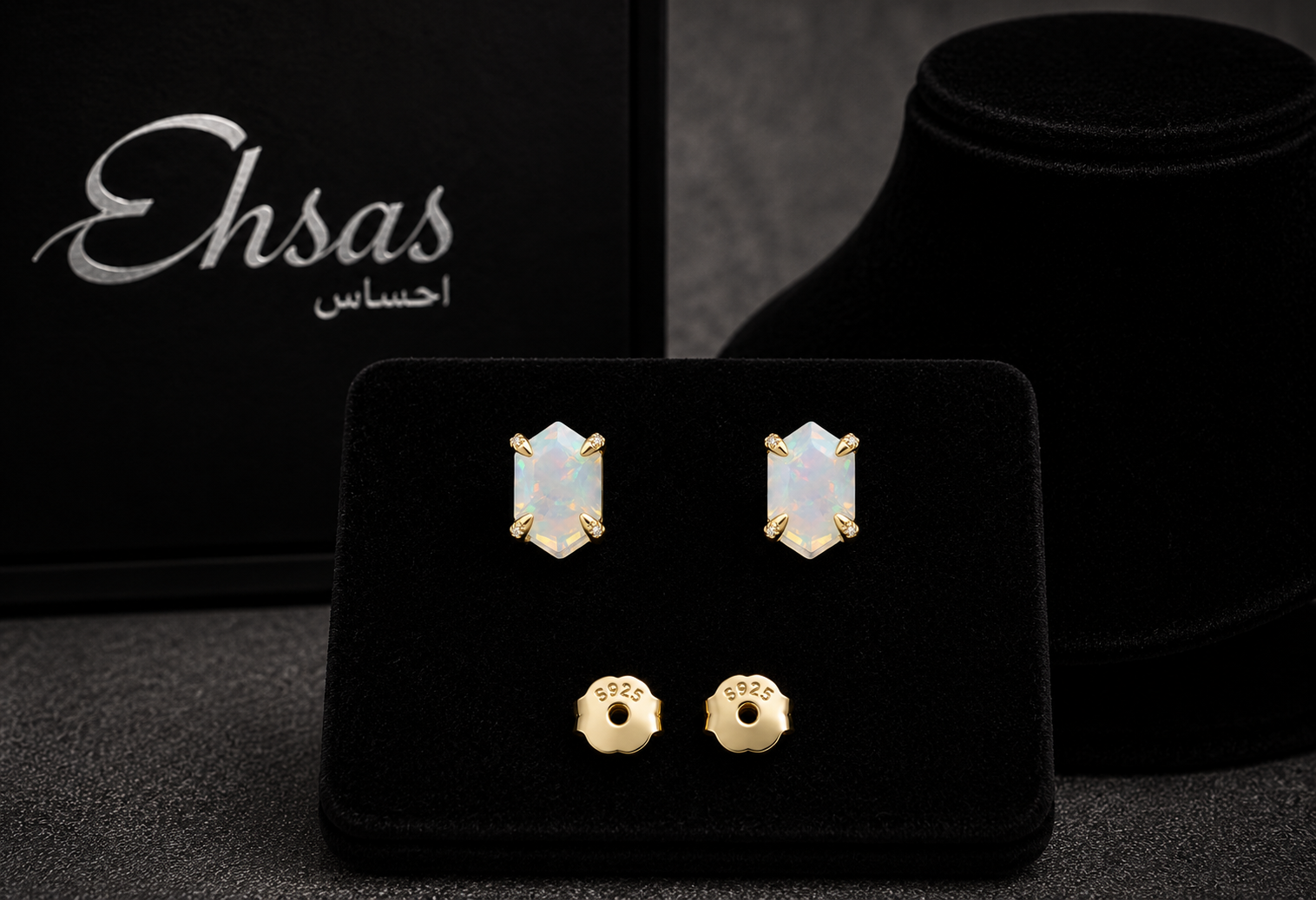 Hexagonal Iridescent Opal Studs
