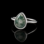Pear-Shaped Moss Agate Ring
