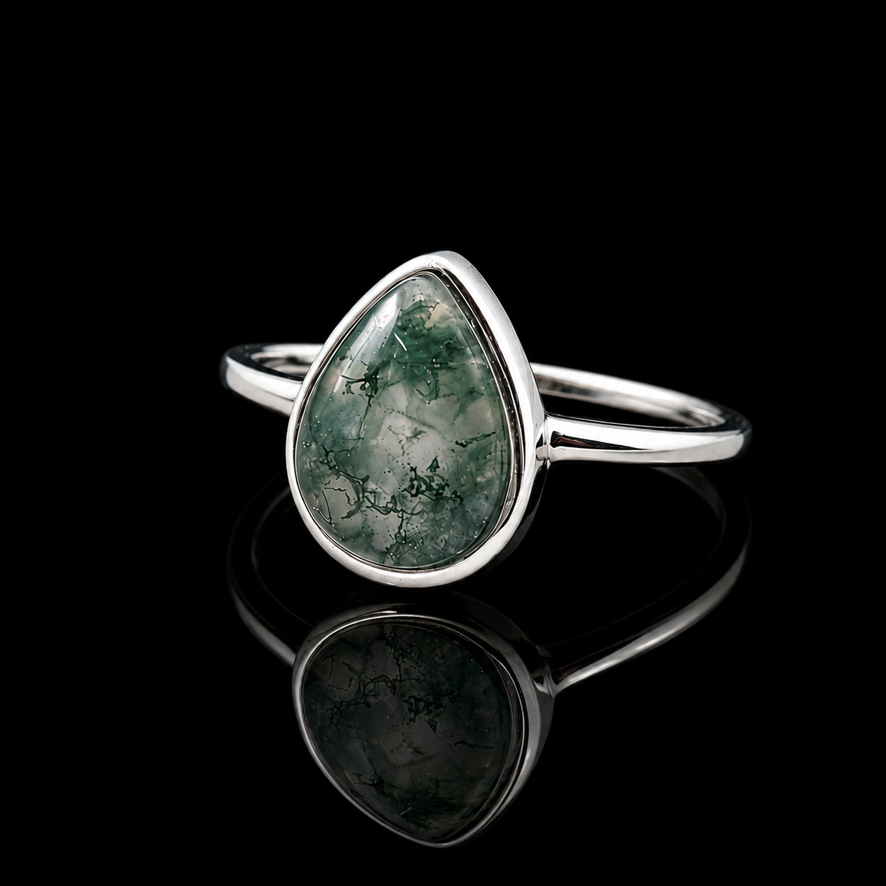 Pear-Shaped Moss Agate Ring