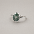 Pear-Shaped Moss Agate Ring
