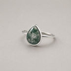 Pear-Shaped Moss Agate Ring